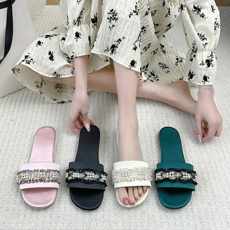 Cathalem Sandal Slippers for Women Fuzzy Fashion Women Beach Slip On Pearl Casual Open Toe Non Slip Womens Ballerina Slippers Green 9
Cathalem Sandal Slippers for Women Fuzzy Fashion Women Beach Slip On Pearl Casual Open Toe Non Slip Womens Ballerina Slippers Green 9