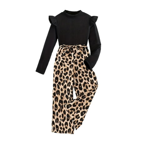 Girls Fall Winter Outfits Size 7/8 Girls Solid Color Long Sleeve Top Leopard Print Wide Leg Pants Fashion Casual Suit Black 10-12 Years 
Girls Fall Winter Outfits Size 7/8 Girls Solid Color Long Sleeve Top Leopard Print Wide Leg Pants Fashion Casual Suit Black 10-12 Years