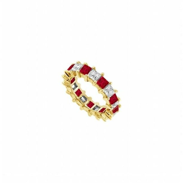 Fine Jewelry Vault UBUAGVYSQ400CZR231 CZ & Created Ruby Eternity Band, Yellow Gold Vermeil - 4 CT TGW , 10 Stones