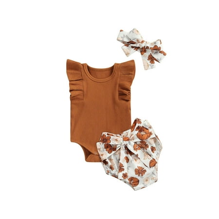 Suanret Infant Girls Casual Suit Solid Color Sleeveless Ruffled Romper Tops+Floral Printed Shorts+Headband Brown 18-24 Months
Suanret Infant Girls Casual Suit Solid Color Sleeveless Ruffled Romper Tops+Floral Printed Shorts+Headband Brown 18-24 Months