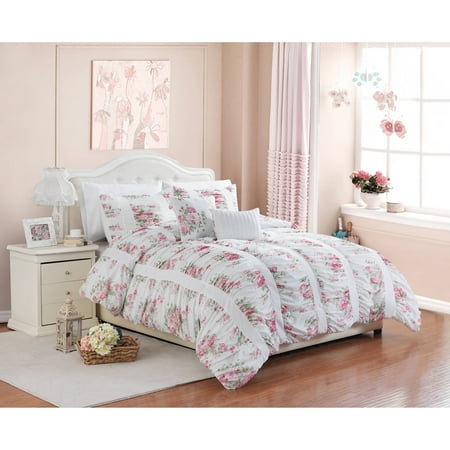 comforter bedding floral gardens better homes ruching piece walmart shabby queen chic