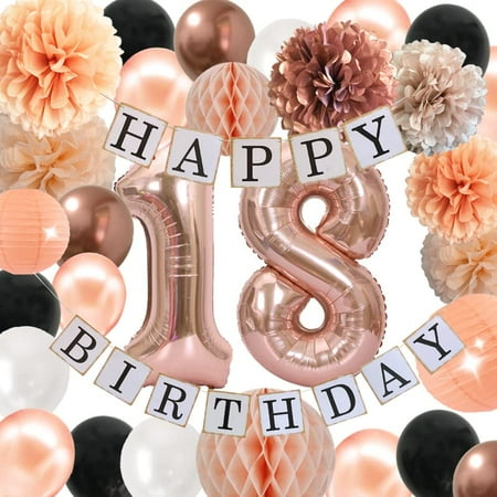 18th birthday decorations for girls - Happy 18 years Birthday Supplies for her with Rose gold Peach
