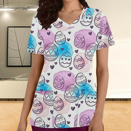 Easter Scrub Tops Women Bunny Egg Hunt Print Medical Scrub Tops with Pocket Summer Comfy Short Sleeve V Neck Holiday Tunics
Easter Scrub Tops Women Bunny Egg Hunt Print Medical Scrub Tops with Pocket Summer Comfy Short Sleeve V Neck Holiday Tunics