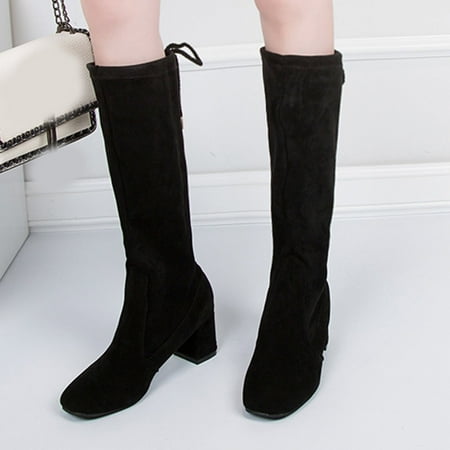 Bxzhiri Women s Ladies Fashion Casual Solid Slip On Knee-high Long Boots High Heel Shoes