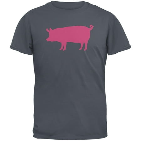 Pink Pig Silhouette Dark Grey Adults T-Shirt
