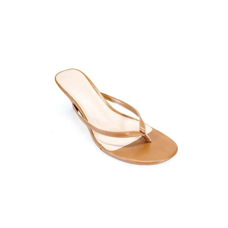 Pre-owned|Coutgo Women s Slip On Heeled Sandals Camel Size 7.5