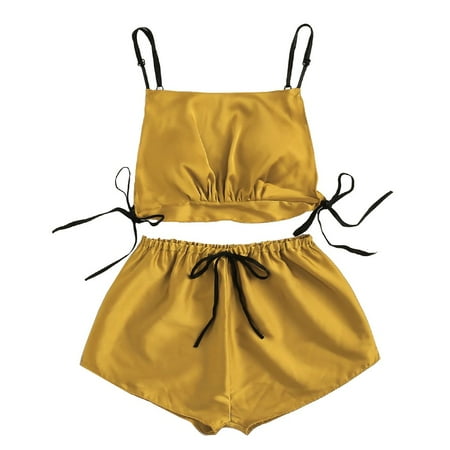 WANYNG bras for women Women Satin Silk Bowknot Camisole Shorts Set Sleepwear Pajamas Bandage Lingerie Convertible Yellow M
WANYNG bras for women Women Satin Silk Bowknot Camisole Shorts Set Sleepwear Pajamas Bandage Lingerie Convertible Yellow M