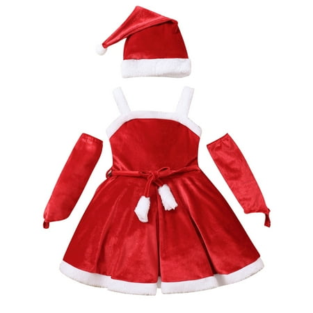 

Huakaishijie Toddler Baby Girl Outfit Xmas Dress Long Sleeve Velvet Dresses Hats 1-6 Years