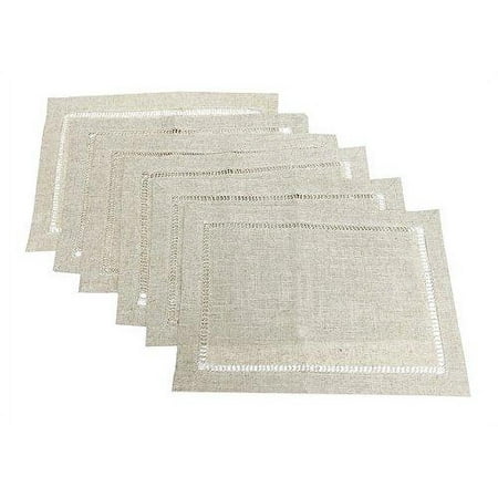 Fennco Styles Linen Blend Hemstitch Placemats 14 x 20 Natural Set of 6