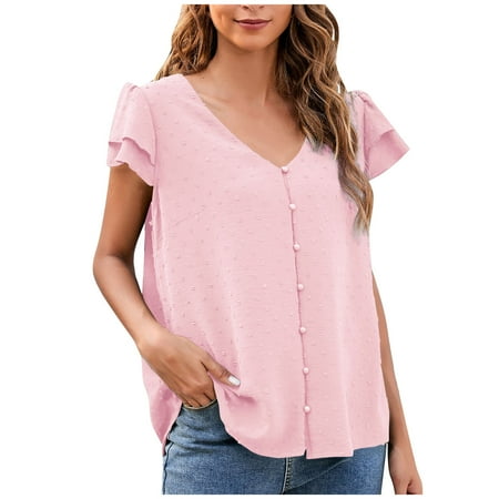 Hfyihgf Womens Elegant Swiss Dot Blouse Dressy Double Ruffle Sleeve Button Down Shirts V Neck Casual Cute Loose Summer Tops(Pink XL)
Hfyihgf Womens Elegant Swiss Dot Blouse Dressy Double Ruffle Sleeve Button Down Shirts V Neck Casual Cute Loose Summer Tops(Pink XL)