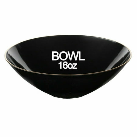 

16Oz Black Plastic Floral Design Party Soup Bowls Gold Rim Premium 10 Count