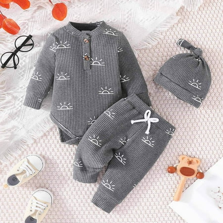 Toddler Boys Outfit Sets Long Sleeve Cartoon Prints Romper Solid Colour Pants Hat Suit For Kids Clothes
Toddler Boys Outfit Sets Long Sleeve Cartoon Prints Romper Solid Colour Pants Hat Suit For Kids Clothes