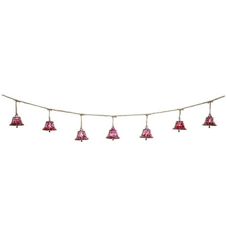 Set of 4 Festive Red and Brown Christmas Decoration Hanging Bell Garland 60" - Unlit