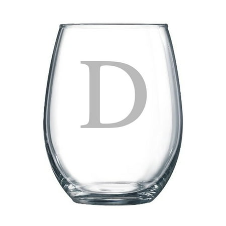 4-pc Classic Initial Engraved 15 oz Stemless Wine Glass Letter D