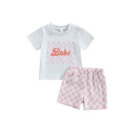 Genuiskids Toddler Baby Girls 2Pcs Checkerboard Outfits Summer Short Sleeve Round Neck Letter Printed T-Shirt Elastic Waist Loose Fit Short Pants 0-4T
Genuiskids Toddler Baby Girls 2Pcs Checkerboard Outfits Summer Short Sleeve Round Neck Letter Printed T-Shirt Elastic Waist Loose Fit Short Pants 0-4T