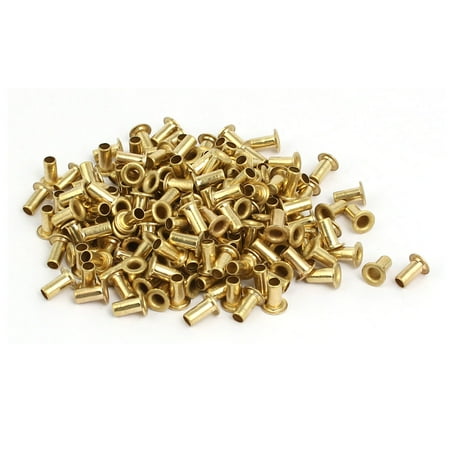 200pcs M3 x 6mm Brass Plated Metal Hollow Eyelets Rivets Gold Tone
