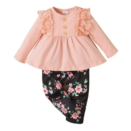 KIMI BEAR Infant Baby Girls Outfits 12 Months Infant Girls Autumn Winter Outfits 18 Months Infant Girls Sweet Lace Trim Long Sleeve Top + Floral Print Pants 2PCs Set Pink
KIMI BEAR Infant Baby Girls Outfits 12 Months Infant Girls Autumn Winter Outfits 18 Months Infant Girls Sweet Lace Trim Long Sleeve Top + Floral Print Pants 2PCs Set Pink