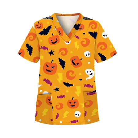 CUE AIR Women Casual Tunic Shirts Halloween Cartoon Print Loose V Neck Scrub Tops Workwear Short Sleeve Pullover Top Shirts
CUE AIR Women Casual Tunic Shirts Halloween Cartoon Print Loose V Neck Scrub Tops Workwear Short Sleeve Pullover Top Shirts