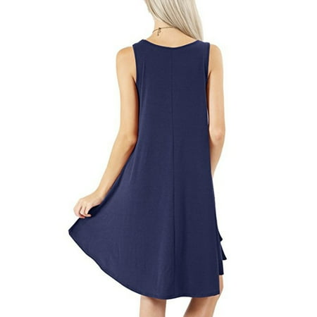 Woman s Sleeveless Dress with Pockets Summer Tank Pajama Swing Long Skirt