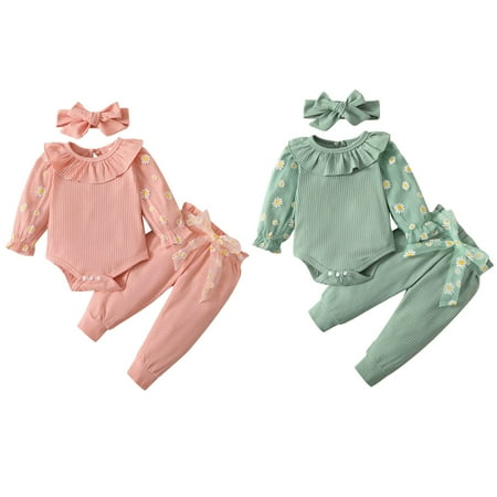 URMAGIC 0-18M Newborn Baby Girls Clothes Ribbed Ruffled Romper+Floral Pants+Headband Infant Outfit Set
URMAGIC 0-18M Newborn Baby Girls Clothes Ribbed Ruffled Romper+Floral Pants+Headband Infant Outfit Set