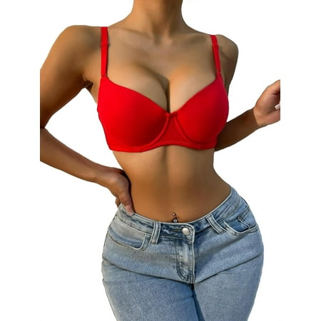 Women Plain A Piece Red Bras & Bralettes 85C