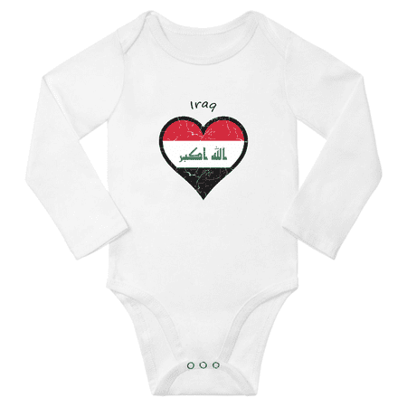 Iraq Flag Heart Love Baby Long Sleeve Clothing Bodysuits (White 24 Months)