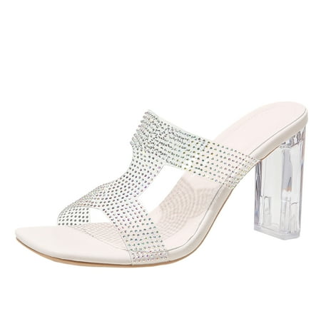Ladies Fashion Transparent Rhinestone PVC Square Open Toe Buckle Thick High Heeled Sandals
Ladies Fashion Transparent Rhinestone PVC Square Open Toe Buckle Thick High Heeled Sandals