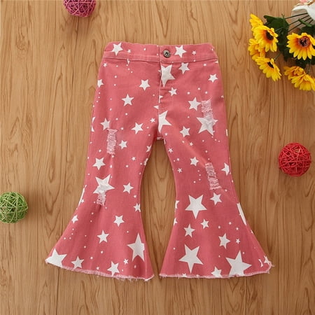 Hunpta Waist Kids Toddler Girls Bell Jeans Bottoms Printing Star Baby Denim High Girls Pants