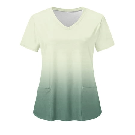

safuny Women s Trendy Scrubs Tops with Pocket Clearance Trendy Tees Gradient Clothing Summer Short Sleeve Shirts V Neck Pullover Sale Nursing Working Comfy Mint Green L