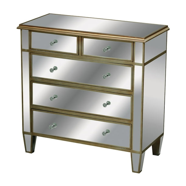 33" Silver Leaf and Antique Gold 5-Drawer Mirrored Chest