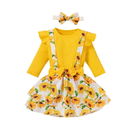 Sunisery Toddler Baby Girl Fall Clothes Ruffle Long Sleeve Ribbed T-Shirt Top Floral Suspender Skirt Headband 3Pcs Outfits Yellow 6-12 Months
Sunisery Toddler Baby Girl Fall Clothes Ruffle Long Sleeve Ribbed T-Shirt Top Floral Suspender Skirt Headband 3Pcs Outfits Yellow 6-12 Months