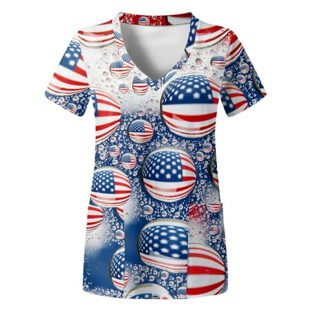Women Independence Day V-Neck Short Sleeve Pockets Printed Scrubs Top Uniform Nurses Clothing Workwear Ladies Clothing
Women Independence Day V-Neck Short Sleeve Pockets Printed Scrubs Top Uniform Nurses Clothing Workwear Ladies Clothing