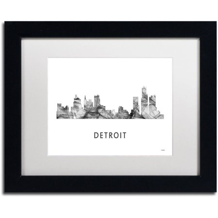 Trademark Fine Art 'Detroit Michigan Skyline WB-BW' Canvas Art by Marlene Watson, White Matte, Black Frame