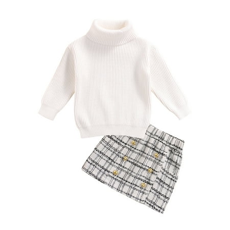 BrilliantMe Toddler Baby Girls Solid Long Sleeve Turtleneck Sweater + Plaid Skirt with Buttons 2pcs Outfits Set White 3-4 Years
BrilliantMe Toddler Baby Girls Solid Long Sleeve Turtleneck Sweater + Plaid Skirt with Buttons 2pcs Outfits Set White 3-4 Years