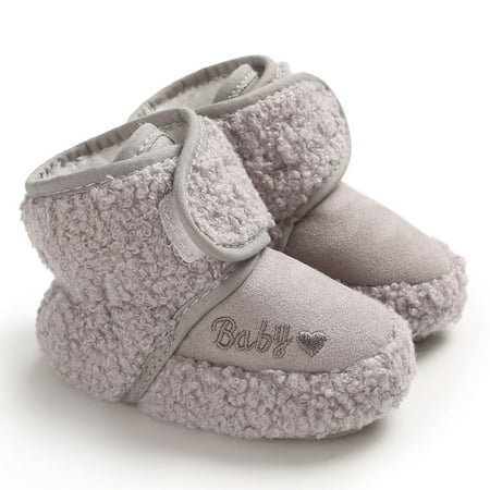 Toyella Baby Shoes With Soft Sole And Velvet To Keep Warm Baby Toddler Shoes Grey 11CM