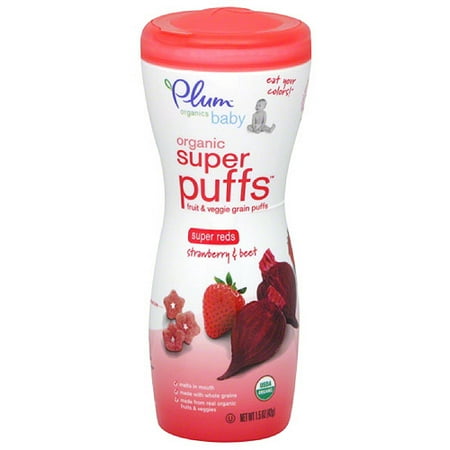 Plum Organics Baby Organic Super Puffs Super Reds Strawberry & Beet Fruit & Veggie Grain Puffs, 1.5 oz, (Pack of 4)