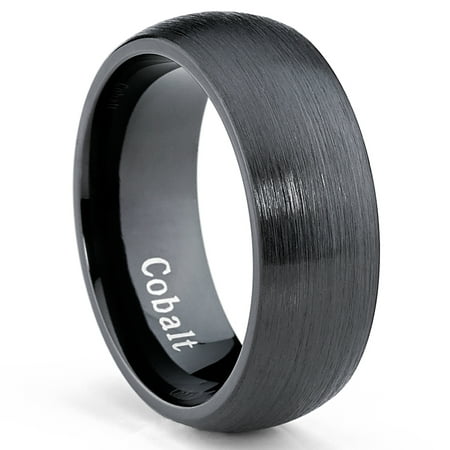 Black Cobalt Men's Dome Brushed Wedding Band Ring, Comfort Fit 8mm