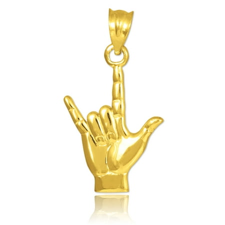 10k Yellow gold I Love You Hand Sign Language Charm Pendant