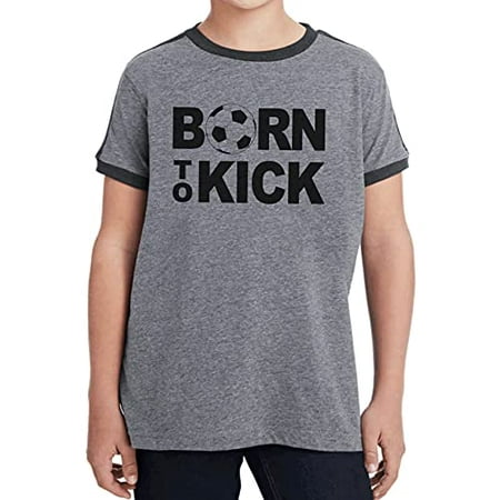 7 ate 9 Apparel Kids Born to Kick Soccer Grey Retro Ringer Tee