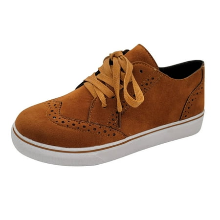TOYFUNNY Womens Casual Round Toe Oxford British Style Lace-Up Shoes