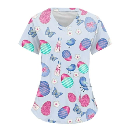 Women Cartoon Egg Printed Short Sleeve V-Neck Workwear Scrubs Top Uniform Nurses Clothing Top Blouse With Pockets Ladies Dailywear
Women Cartoon Egg Printed Short Sleeve V-Neck Workwear Scrubs Top Uniform Nurses Clothing Top Blouse With Pockets Ladies Dailywear