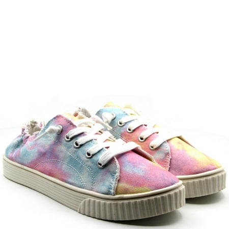 Women Comfort Thick Sole Sneakers Light Weight Lace Up Shoes Pink Tie Dye