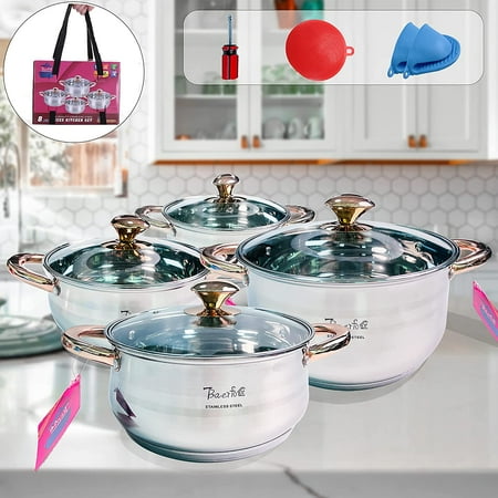 WUGUFD 18/8 Stainless Steel Pots and Pans Set nonstick with lids-8 Piece Luxe Silver Cookware Set PFOA Free Non Toxic Induction Safe Cooking Pot with Lid Silver Cooking Utensils
WUGUFD 18/8 Stainless Steel Pots and Pans Set nonstick with lids-8 Piece Luxe Silver Cookware Set PFOA Free Non Toxic Induction Safe Cooking Pot with Lid Silver Cooking Utensils