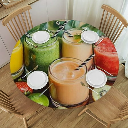 Patifu Fruit Drinks Round Tablecloth Stain-Resistant and Washable Ideal for Indoor and Outdoor Elastic Edge Table Cover Multiple Sizes Available 46 -50 
Patifu Fruit Drinks Round Tablecloth Stain-Resistant and Washable Ideal for Indoor and Outdoor Elastic Edge Table Cover Multiple Sizes Available 46 -50