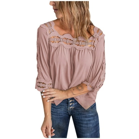 Women s Pullover Tops Color Hollow out 3/4 Sleeves Ruffles Neck Loose Casual T-Shirt Blouse Top
Women s Pullover Tops Color Hollow out 3/4 Sleeves Ruffles Neck Loose Casual T-Shirt Blouse Top