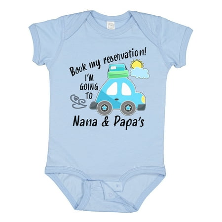 Inktastic Book My Reservation! I m Going to Nana and Papa s Gift Baby Boy or Baby Girl Bodysuit
Inktastic Book My Reservation! I m Going to Nana and Papa s Gift Baby Boy or Baby Girl Bodysuit