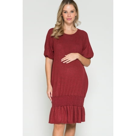 Women Maternity Dress with Smocking Ruffles