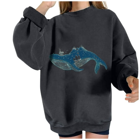 

Christmas Deals Plus Size Women s Sweatshirt Funny Ocean Print Fleece Long Sleeve Sweatshirt Loose Crewneck Long Sleeves Fleece Baggy Sweatshirt Pullover on Clearance