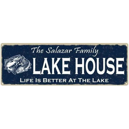 The SALAZAR Family Lake House Sign 6x18 Metal Fishing Cabin Decor 206180101240