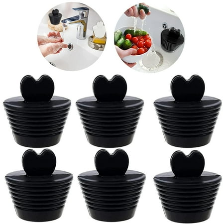 6PCS Bathtub Stopper Heart Silicone Drain Plug for Kitchen Sink Drains